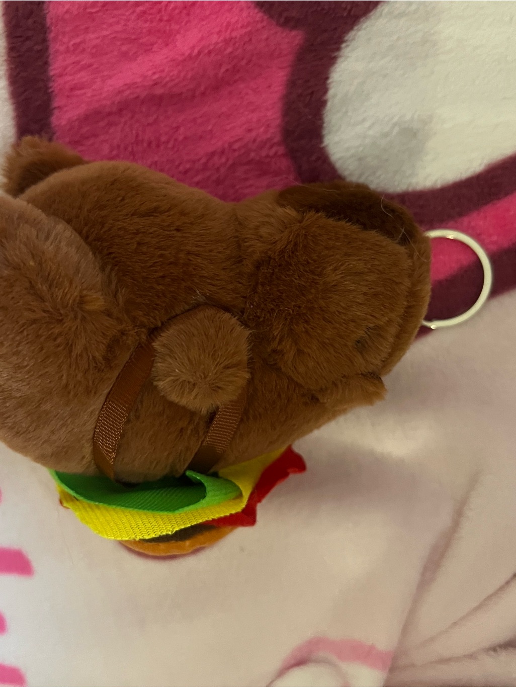 Plush Brown Capybada Keychain With Hamburger Backpack